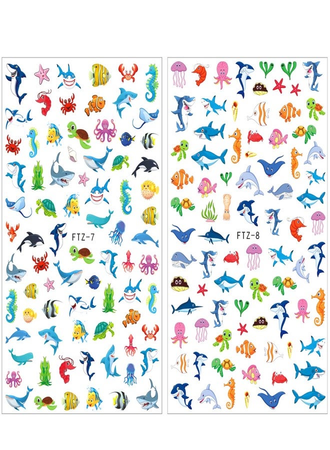 FUMIHIT 8 Sheets Sea Animals Shark Nail Art Stickers 3D Self-Adhesive Ocean Nail Decals for Women Nail Art, Under The Sea Birthday Party Supplies Decorations Favors Gifts Ocean Animal Goodie Bag Fillers - Image 4